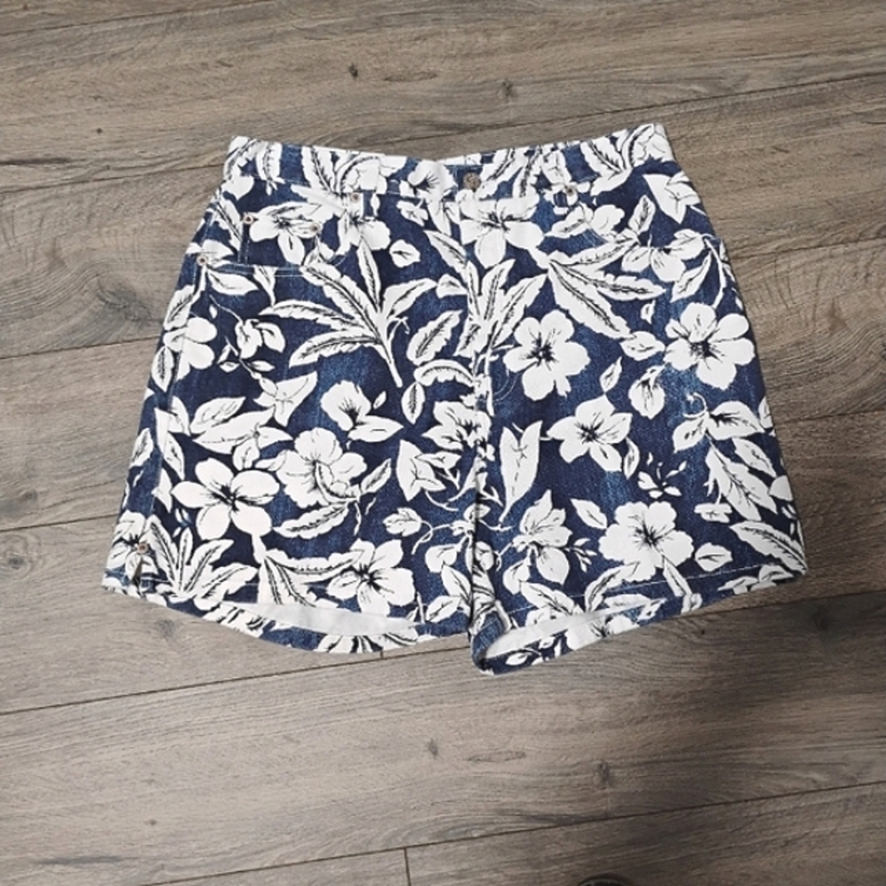 Y2K Bill Blass 90's Floral Jean High Rise Shorts 12(VTG) Tropical Hawaiian